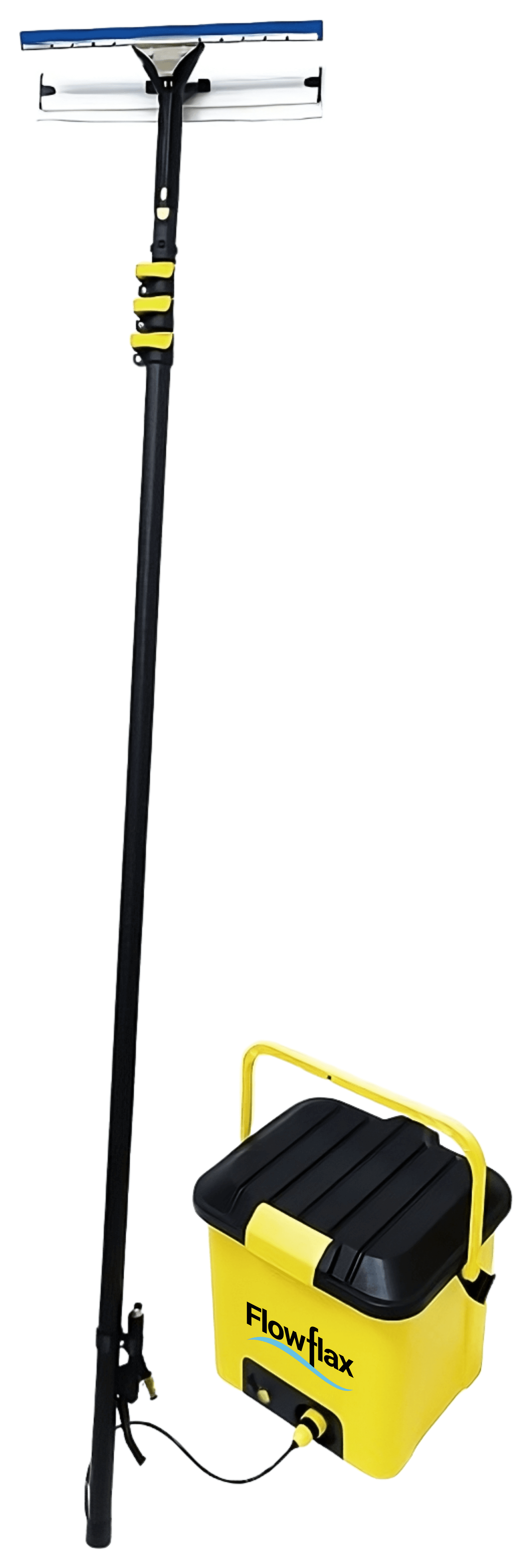 Flowflax telescopic window cleaning system in use on a building façade
