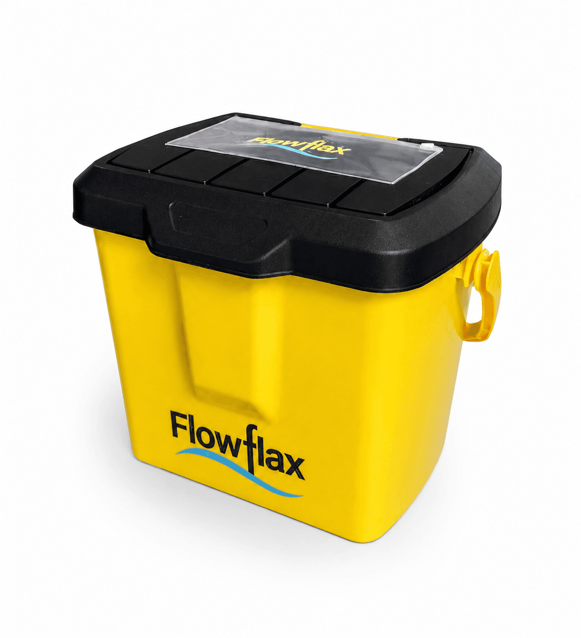 The yellow Flowflax portable water tank, studio product shot