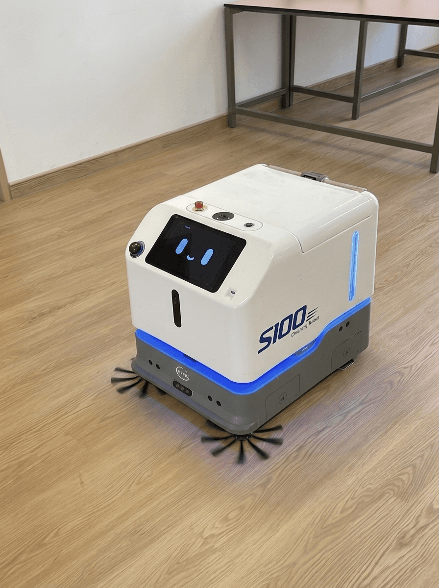 Sveabot S100 Pro M cleaning robot deployed in a commercial building